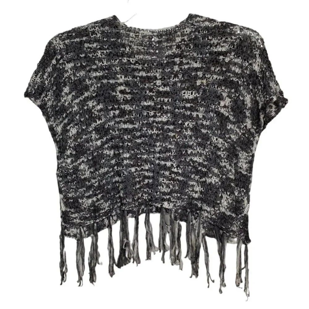 Justice Girls Crocheted Black and White Crop Top with Fringed Bottom Size XS
